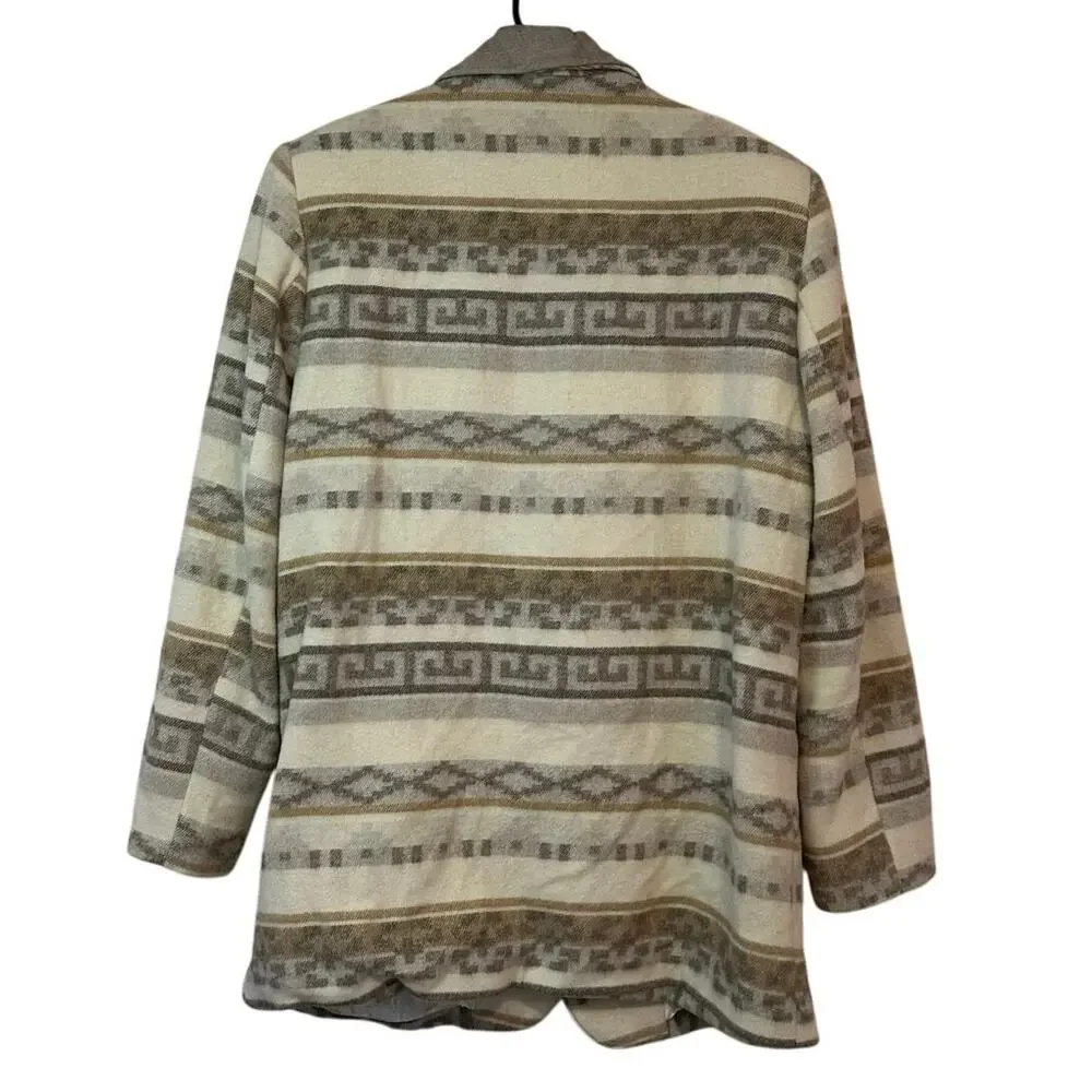 Braetan VTG 90s Aztec Southwestern Print Neutral Button Coat Wool Blend‎ Size 12